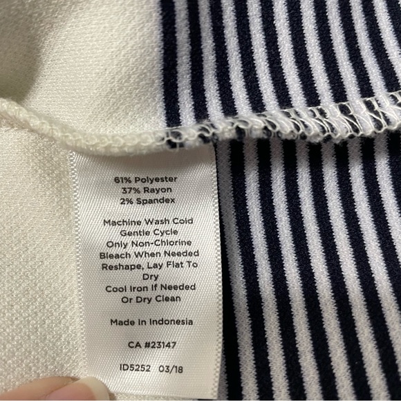 Talbots Striped Sheath Dress Ruffle Sleeve Navy and Cream Size 8 - Picture 8 of 9